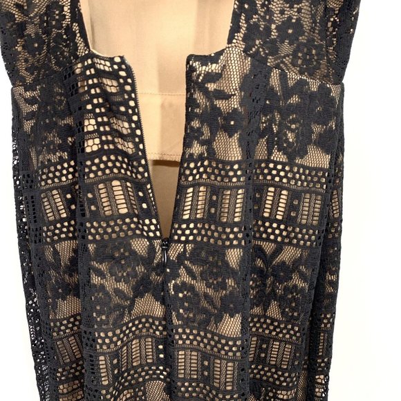 Miss Selfridge Dress Maxi Black Floral Lace Sleeveless Open Back Slits - Picture 12 of 13